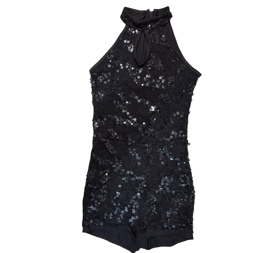 Weissman Black Sequined Lace Dance Costume Leotard  Sz SA Keyhole Tap Jazz Stage